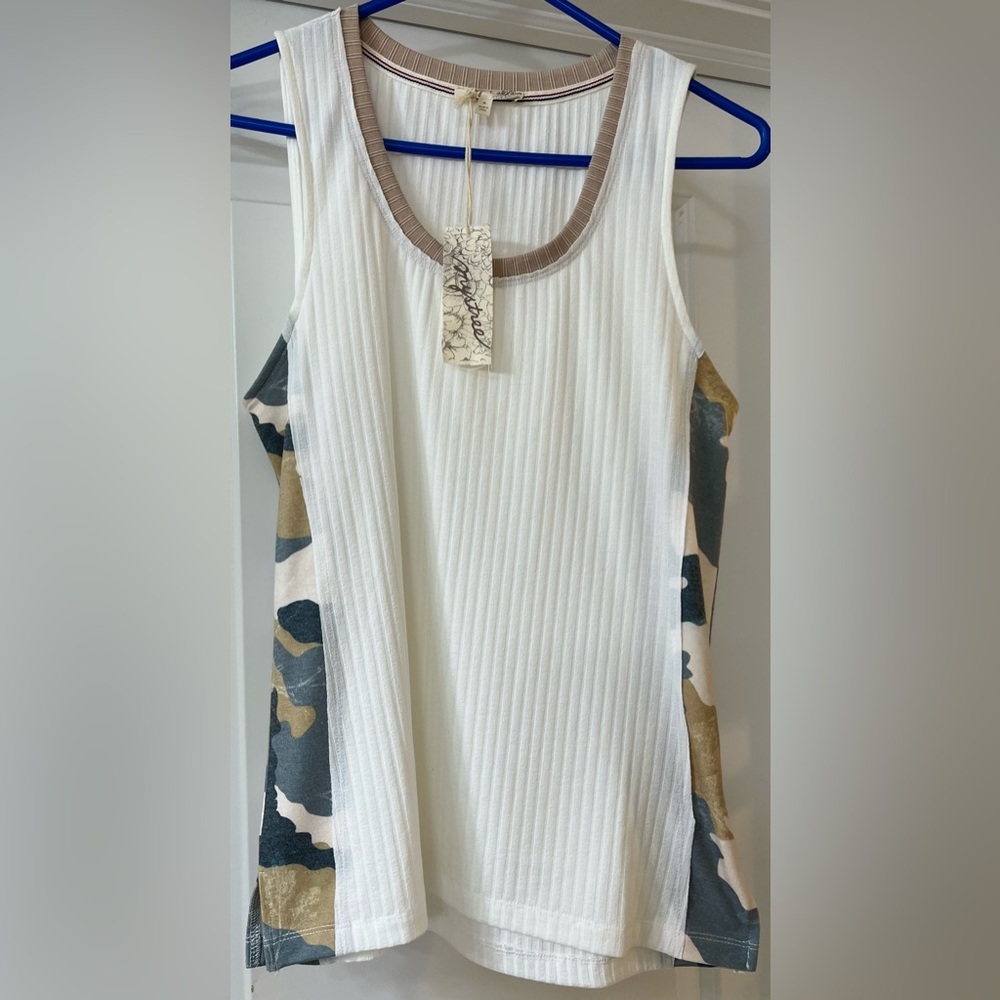 Mystree White Ribbed Tank with Camo Side Panels - Picture 2 of 2